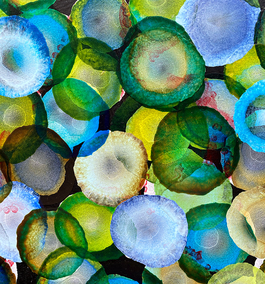 Bio Sphere – Emerald Bloom IV – Abstract Green Painting on Round Wood