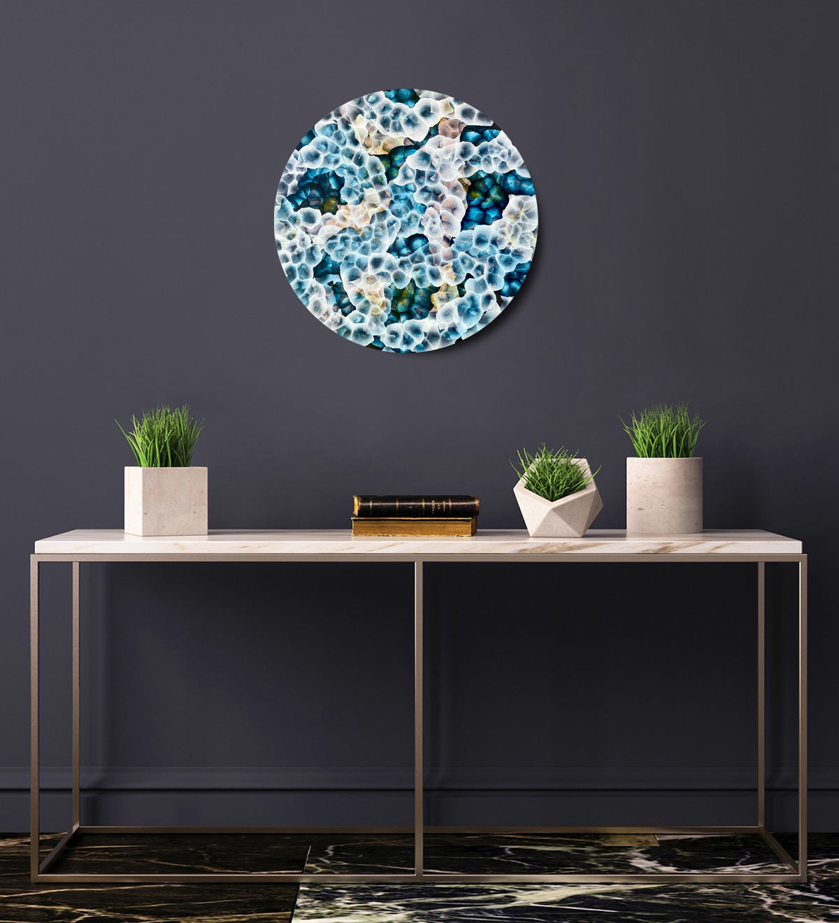 Bio Sphere Rockpool Bloom II – Abstract Painting on Round Wood inspired by sea-life