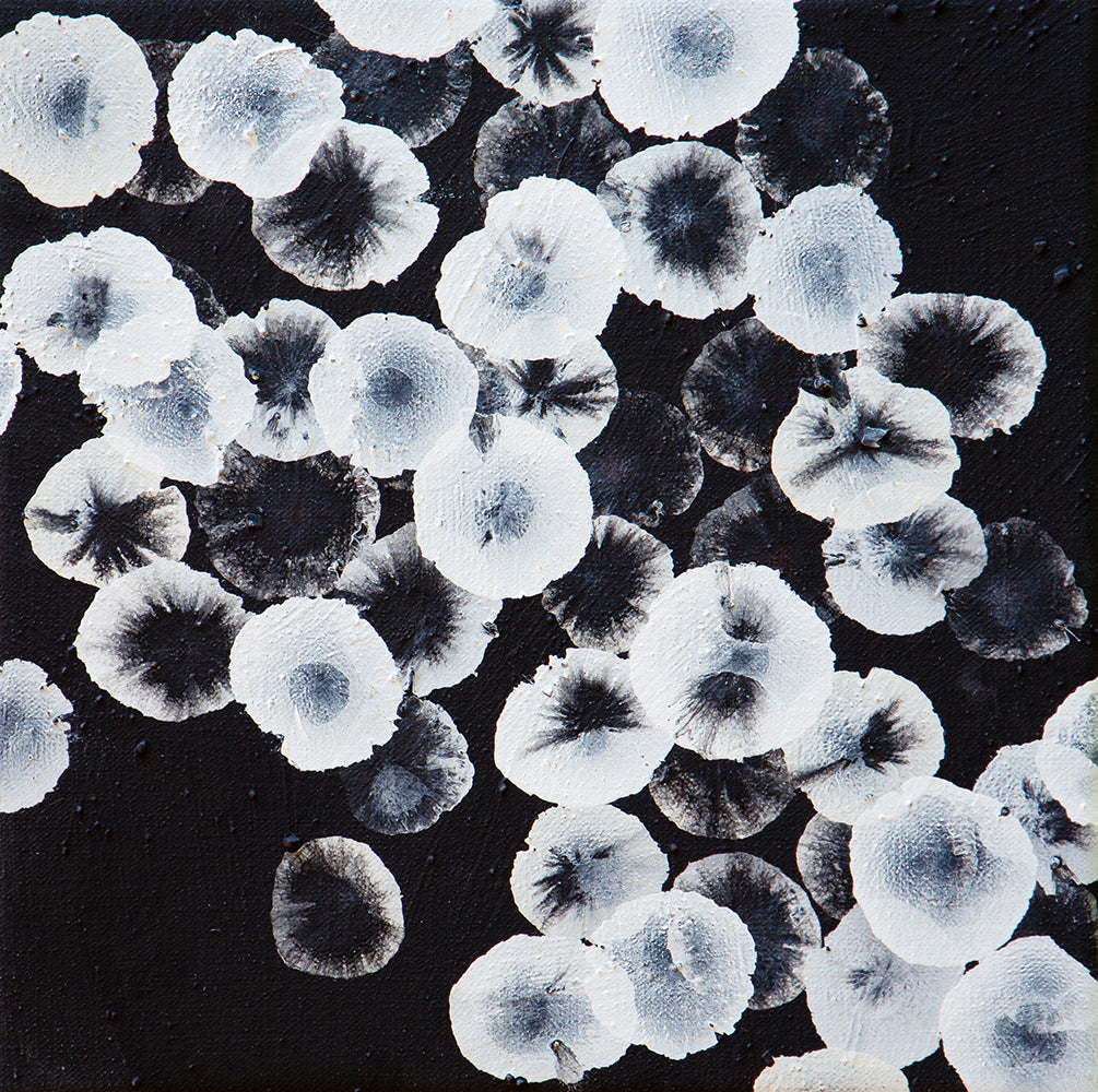 Bioluminous Tideline Dwellers III - Abstract Monochrome Painting Framed