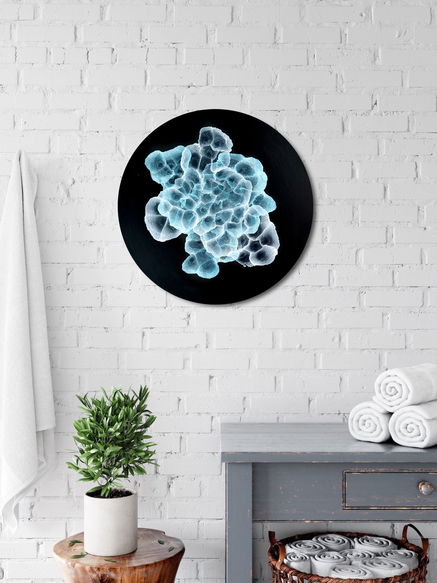 Bio Sphere – Rockpool Bloom III Original Ocean Art Painting on 30cm Round Wood Panel
