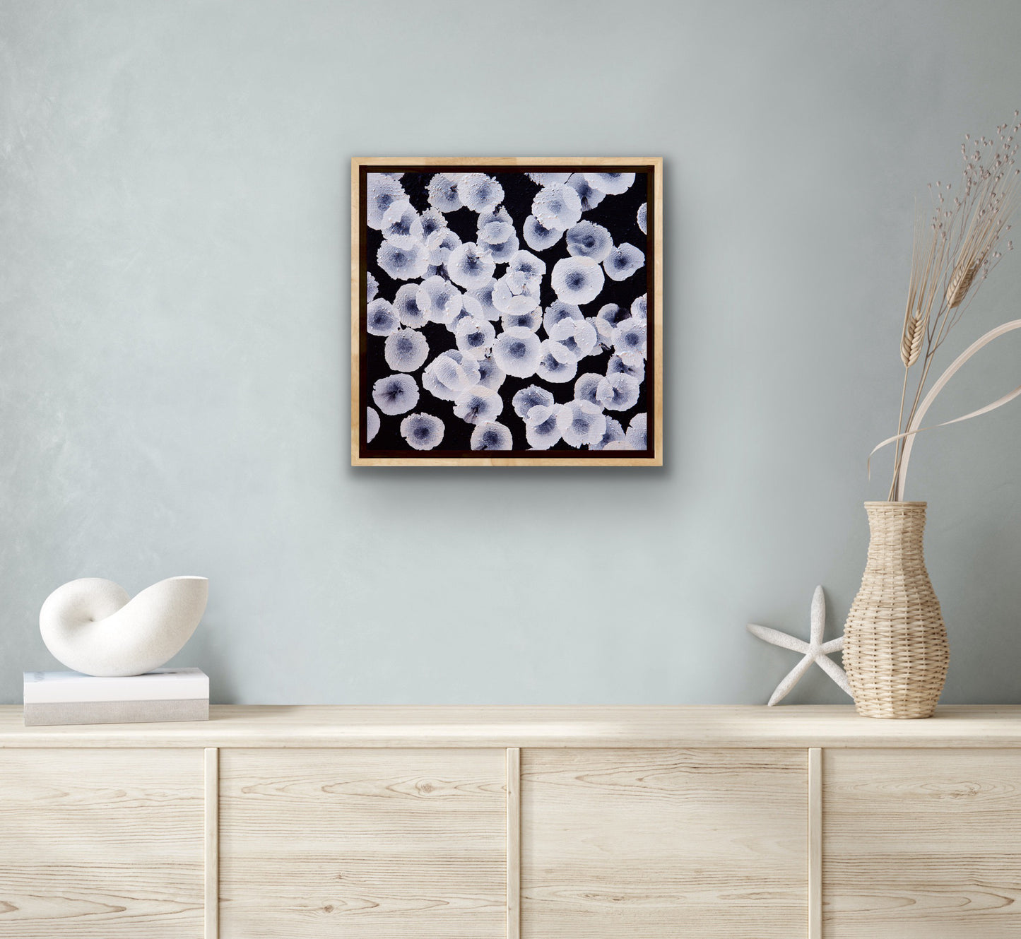 Bioluminous Tideline Dwellers II - Abstract Monochrome Painting Framed