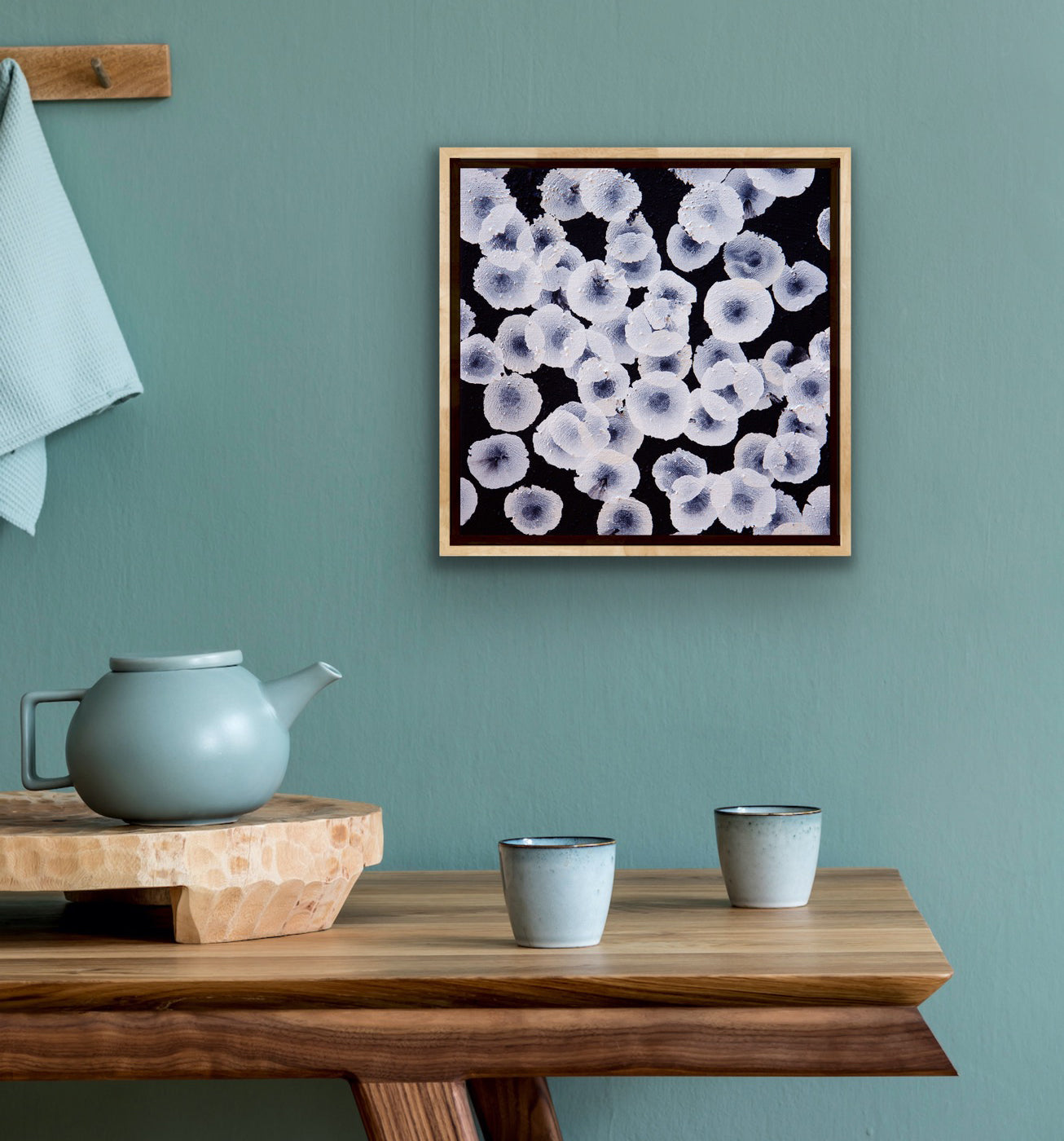 Bioluminous Tideline Dwellers II - Abstract Monochrome Painting Framed