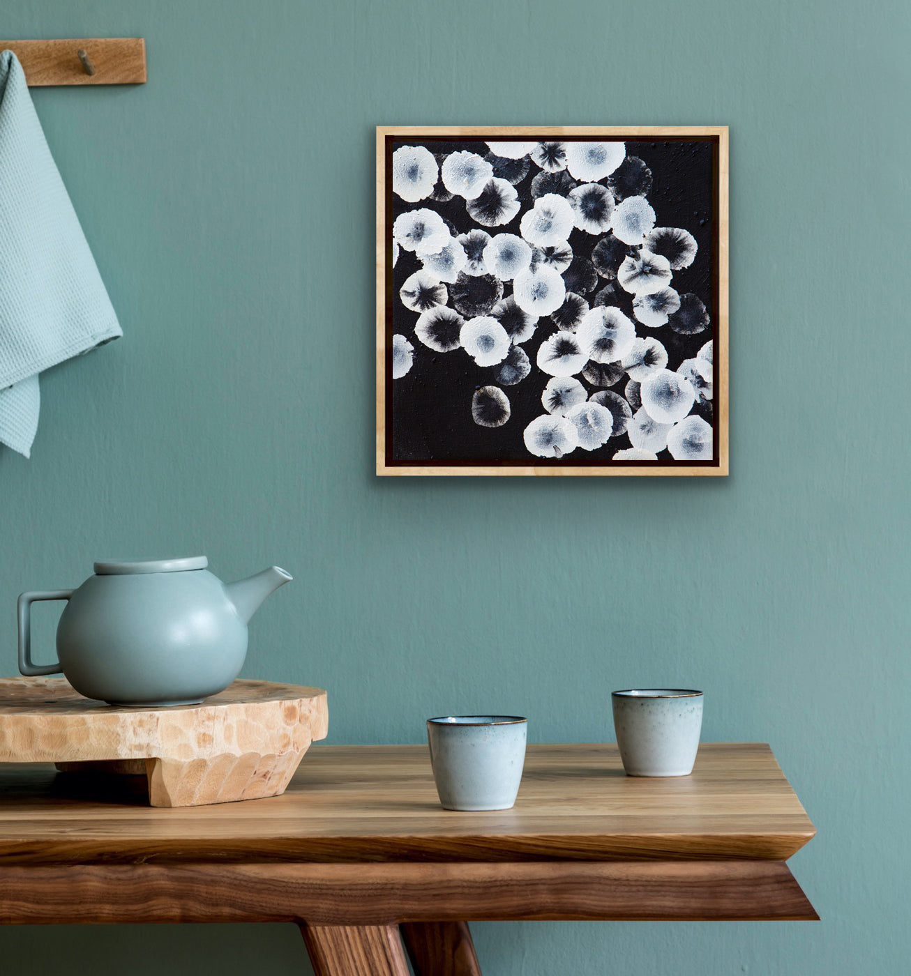 Bioluminous Tideline Dwellers III - Abstract Monochrome Painting Framed