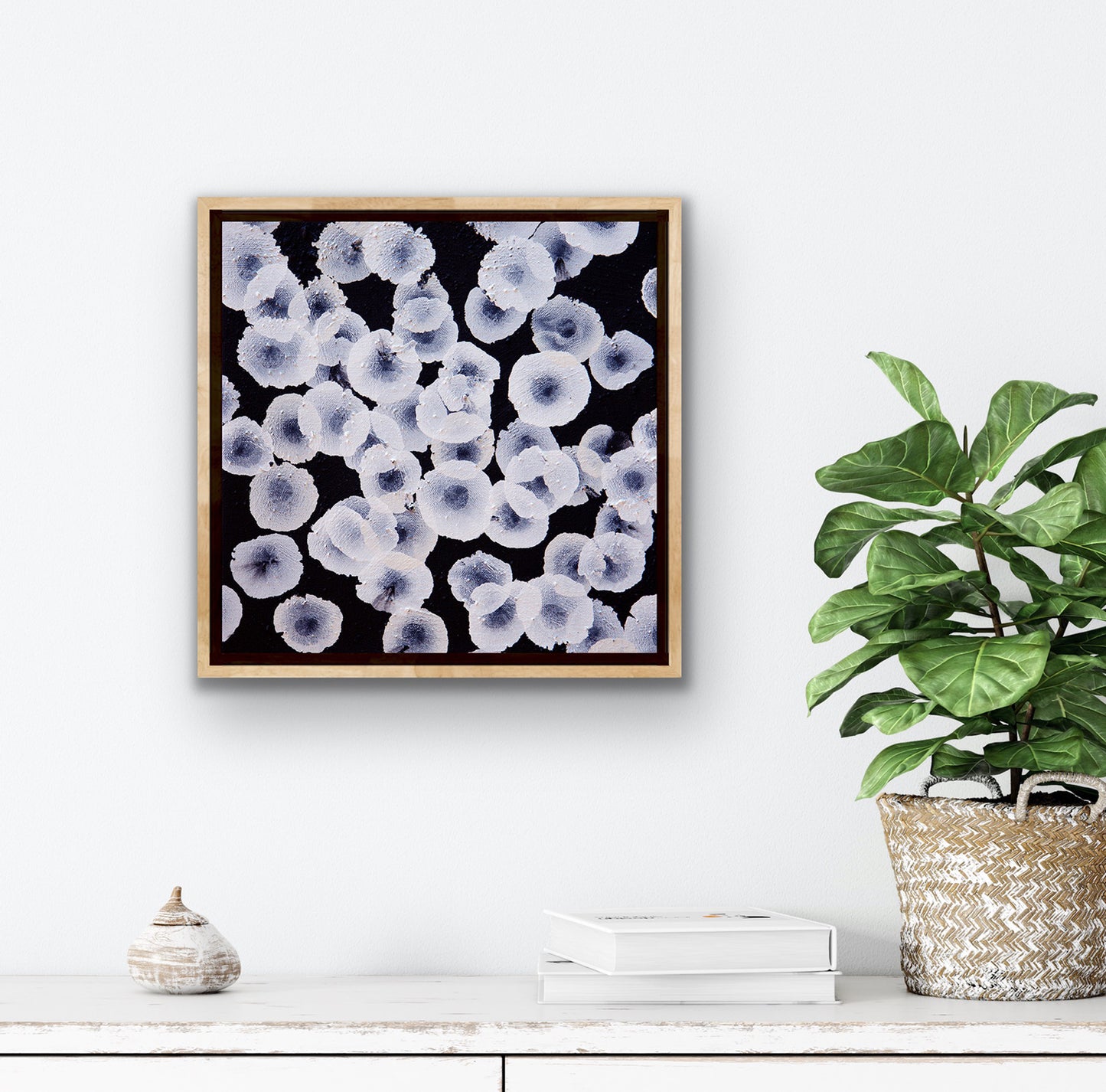 Bioluminous Tideline Dwellers II - Abstract Monochrome Painting Framed