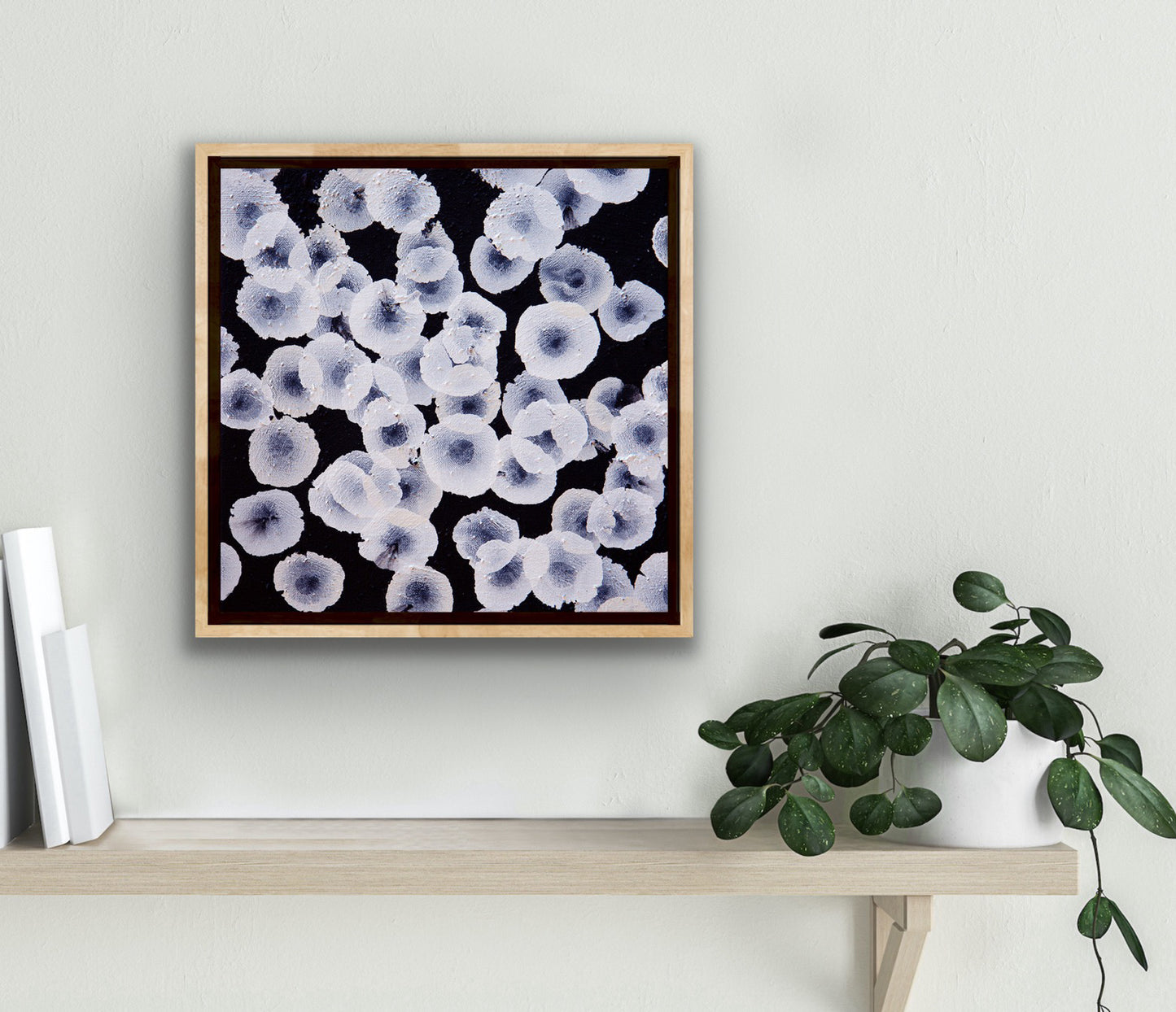 Bioluminous Tideline Dwellers II - Abstract Monochrome Painting Framed