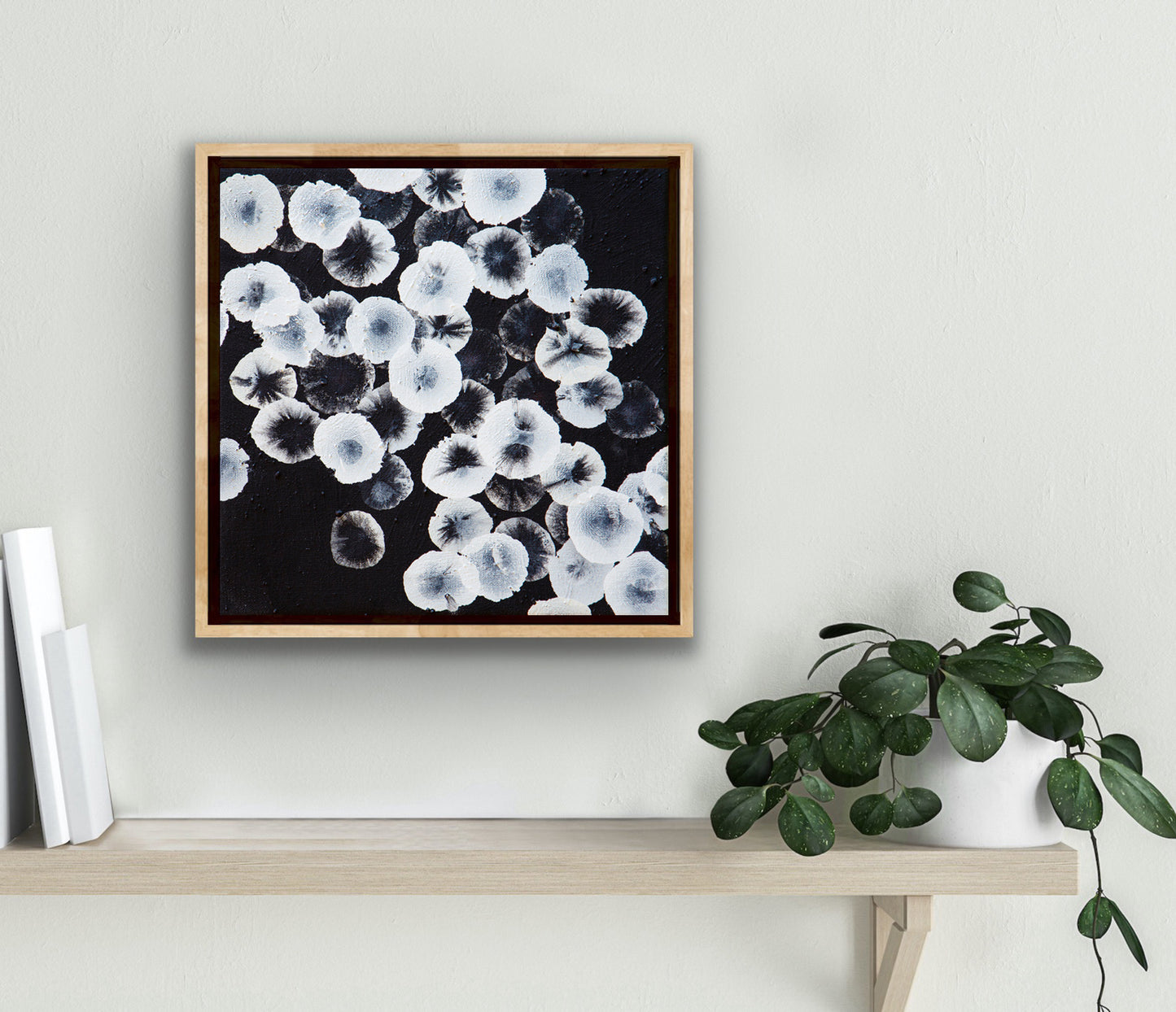 Bioluminous Tideline Dwellers III - Abstract Monochrome Painting Framed