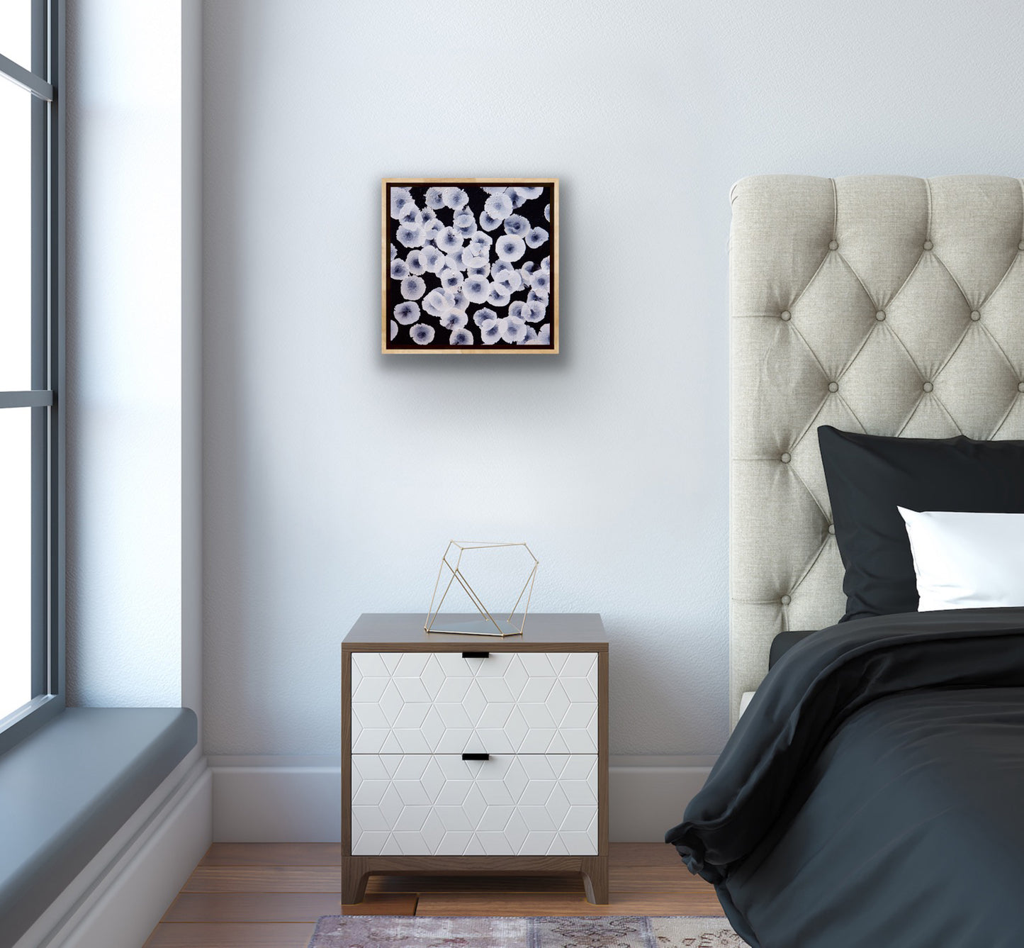 Bioluminous Tideline Dwellers II - Abstract Monochrome Painting Framed