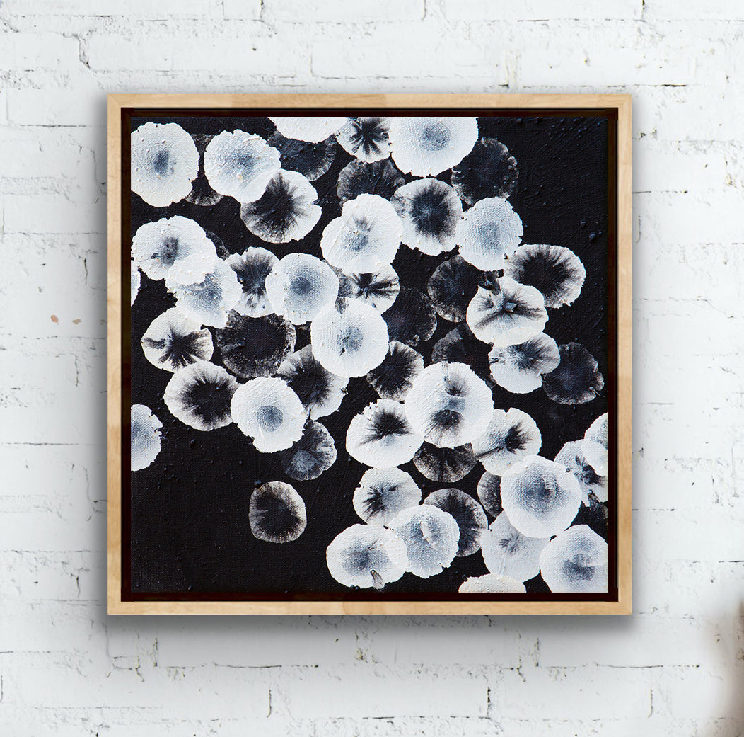 Bioluminous Tideline Dwellers III - Abstract Monochrome Painting Framed