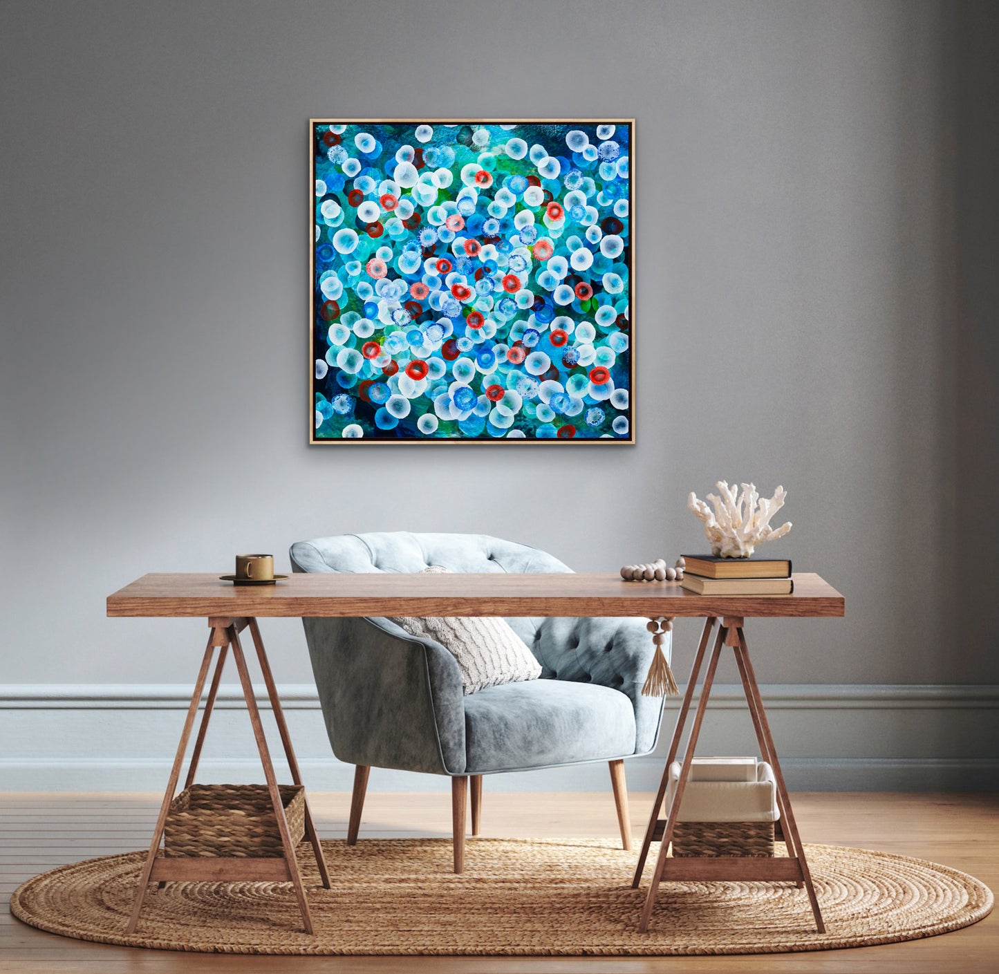 ‘Aqueous Swarm IV’ — Original Ocean-Inspired Abstract Painting Sea Blues