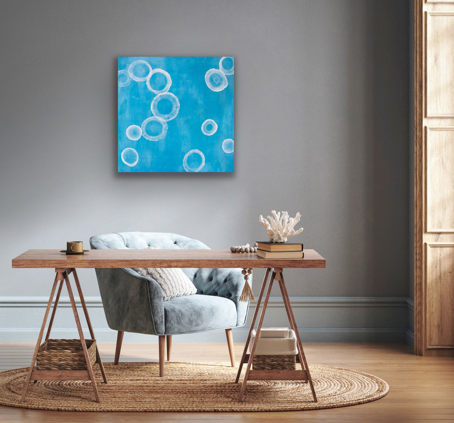 Aqueous Calm III - Abstract Blue Sealife Painting