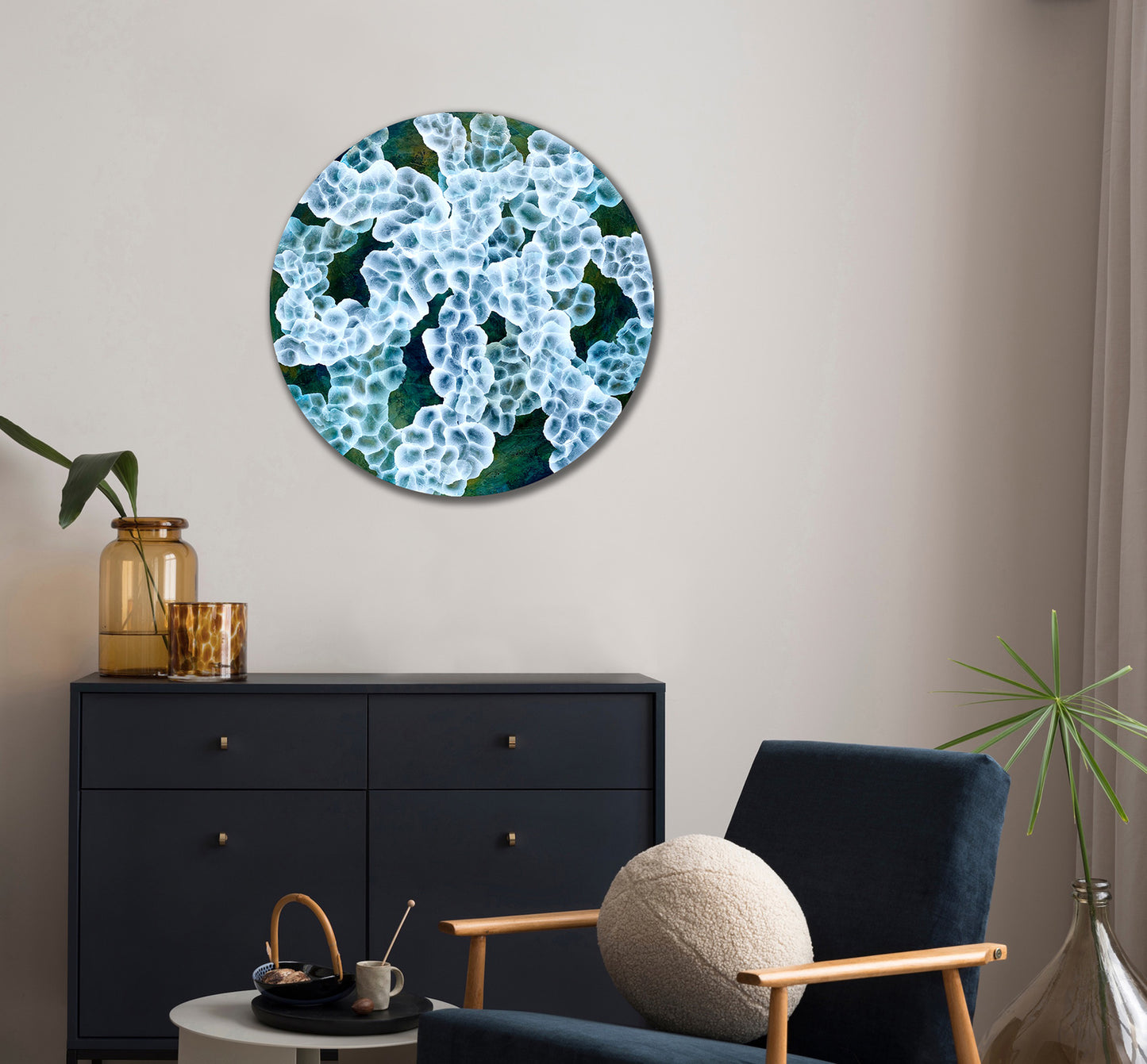 Bio-Sphere Rockpool Bloom – Abstract Painting on Round Wood inspired by sea-life