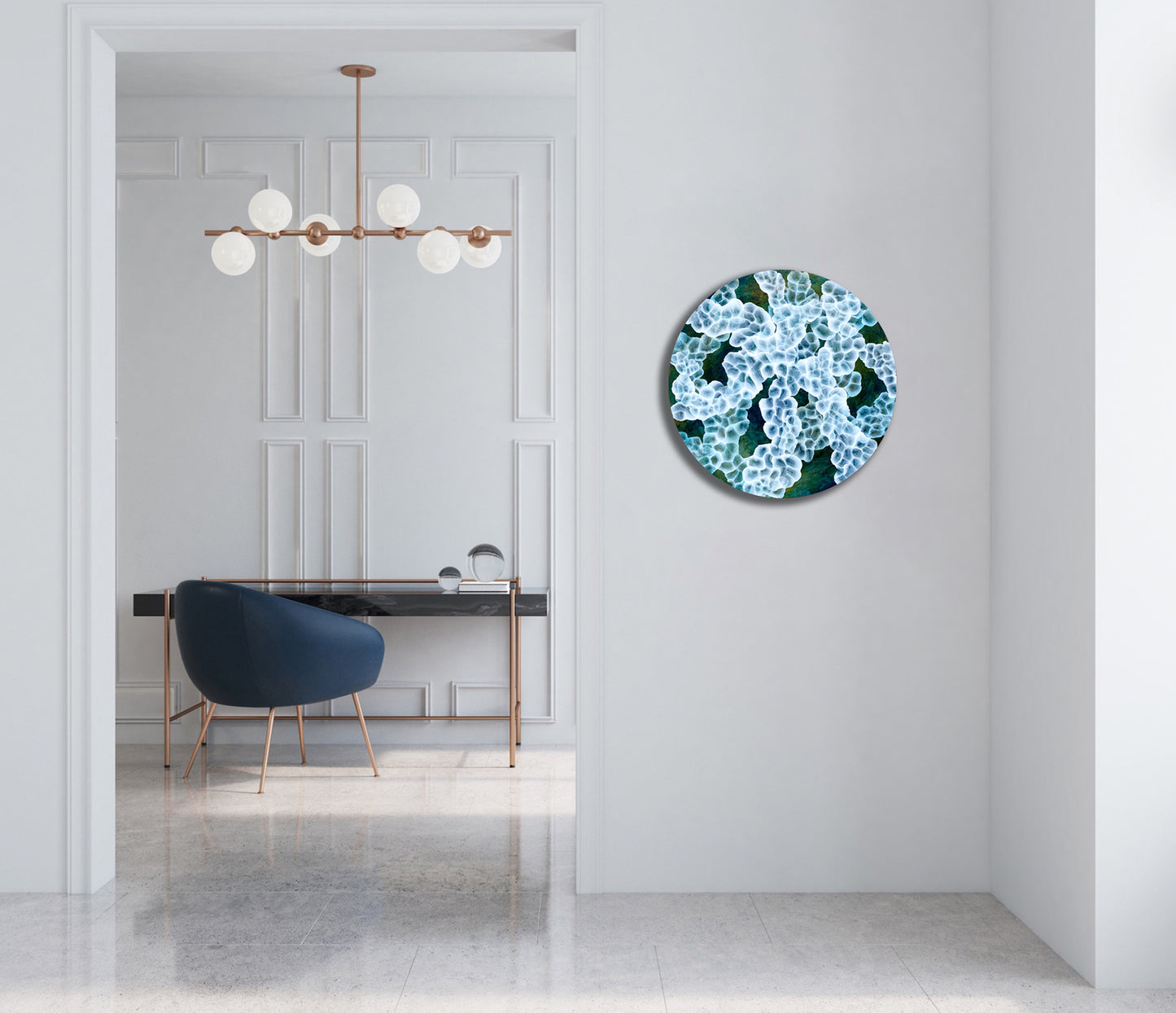 Bio-Sphere Rockpool Bloom – Abstract Painting on Round Wood inspired by sea-life