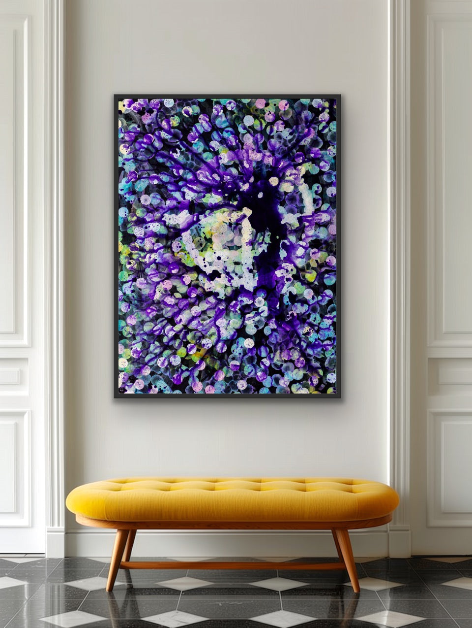Radio Wave Blooms - Large Colourful Abstract Painting Framed