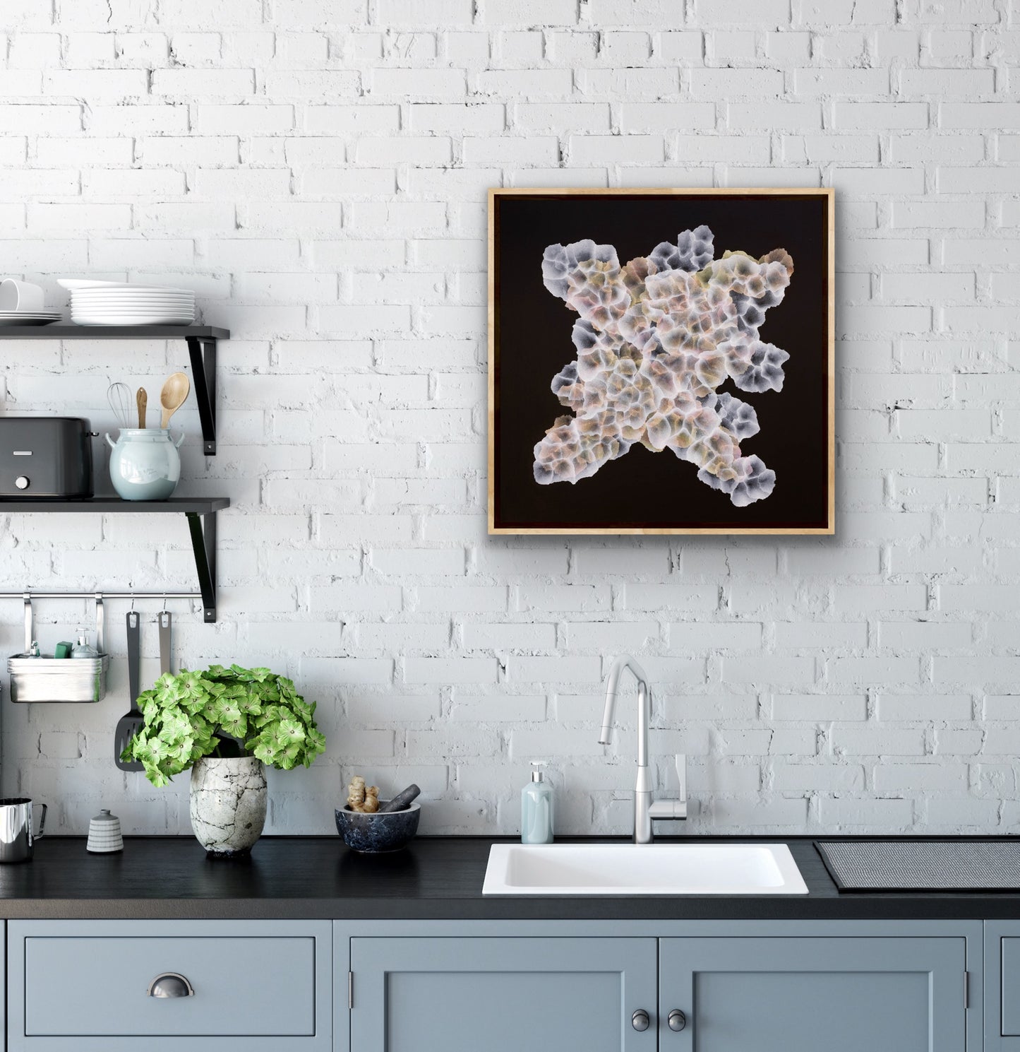 Bio Cluster Basalt Bloom V - Original Painting Framed Ocean Art