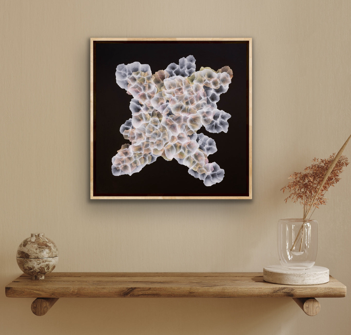 Bio Cluster Basalt Bloom V - Original Painting Framed Ocean Art