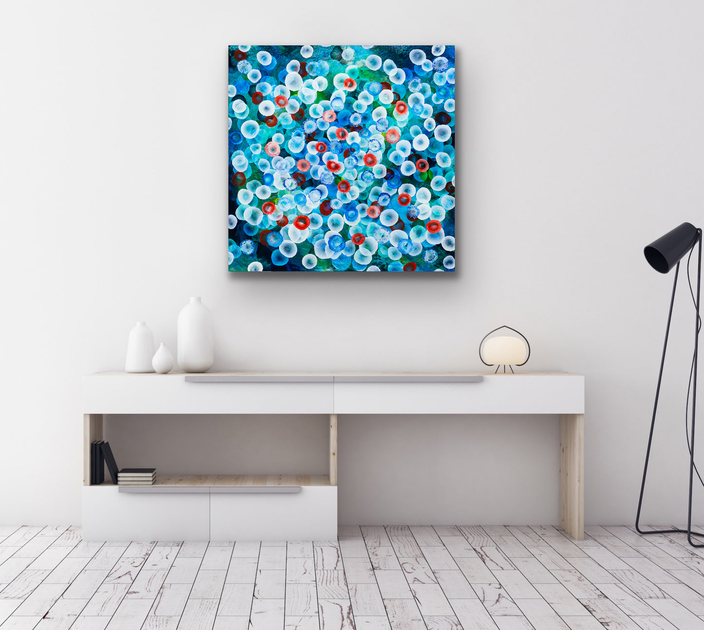 ‘Aqueous Swarm IV’ — Original Ocean-Inspired Abstract Painting Sea Blues
