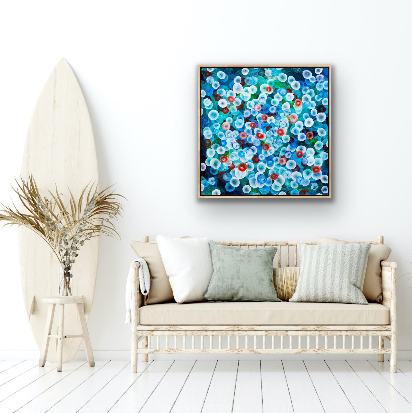 ‘Aqueous Swarm IV’ — Original Ocean-Inspired Abstract Painting Sea Blues