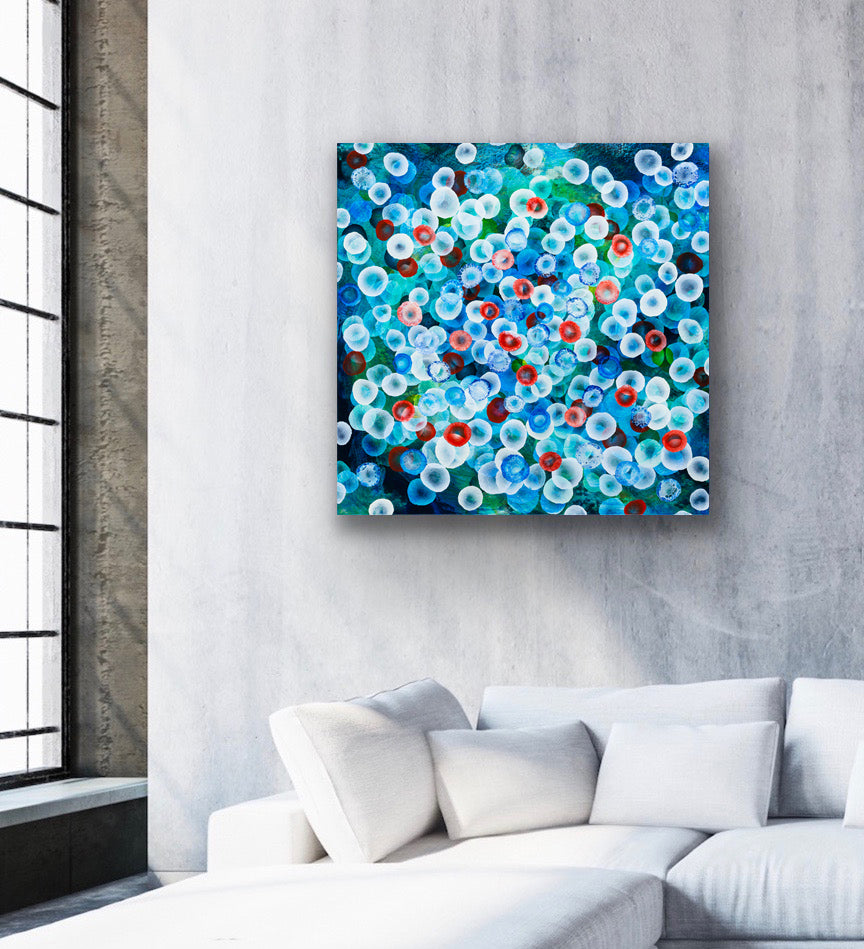 ‘Aqueous Swarm IV’ — Original Ocean-Inspired Abstract Painting Sea Blues