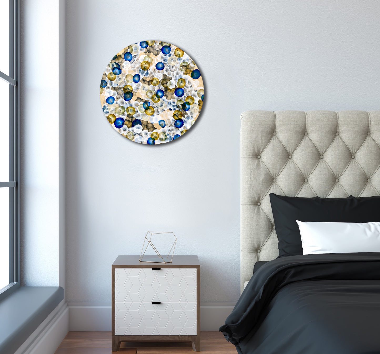 Rock Pool Life Field II – Abstract Painting on Round Wood inspired by sea-life.