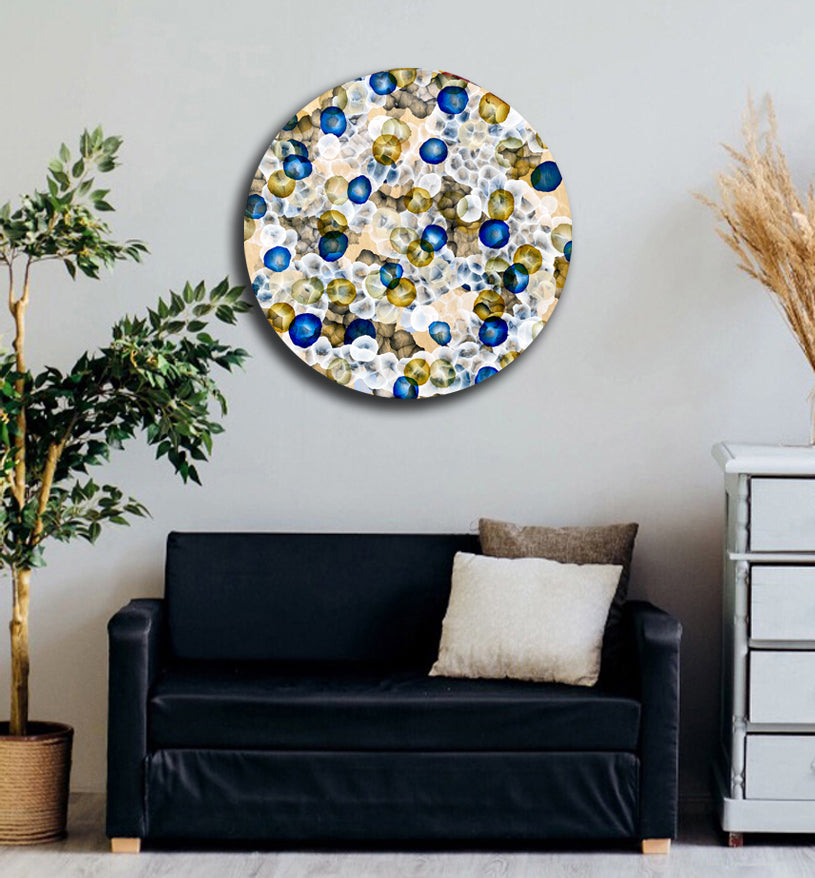 Rock Pool Life Field II – Abstract Painting on Round Wood inspired by sea-life.