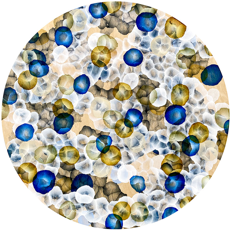 Rock Pool Life Field II – Abstract Painting on Round Wood inspired by sea-life.