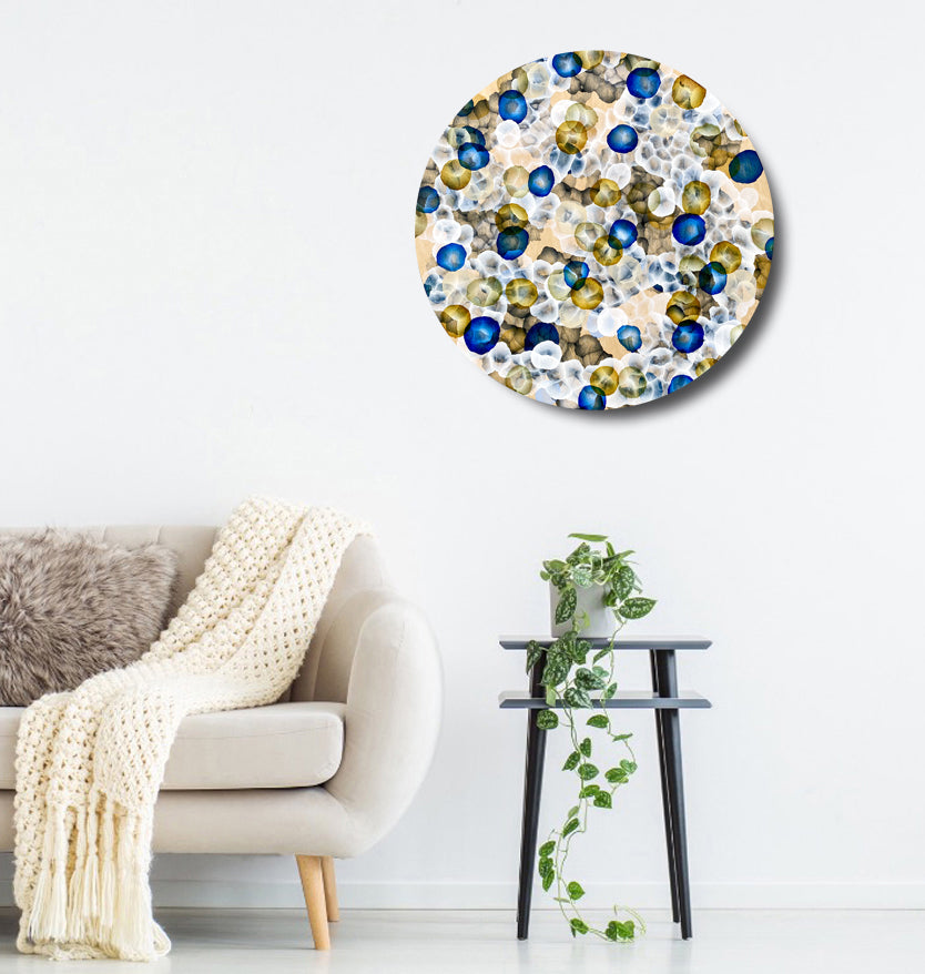 Rock Pool Life Field II – Abstract Painting on Round Wood inspired by sea-life.