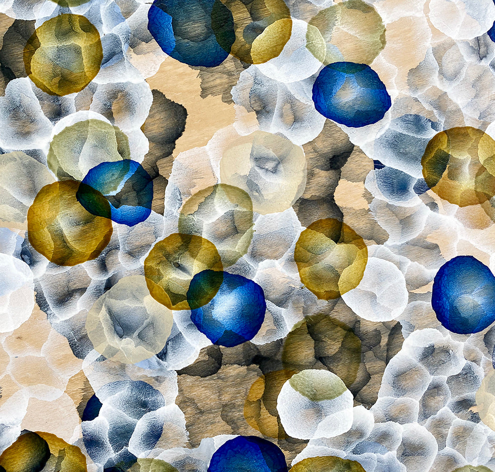 Rock Pool Life Field II – Abstract Painting on Round Wood inspired by sea-life.
