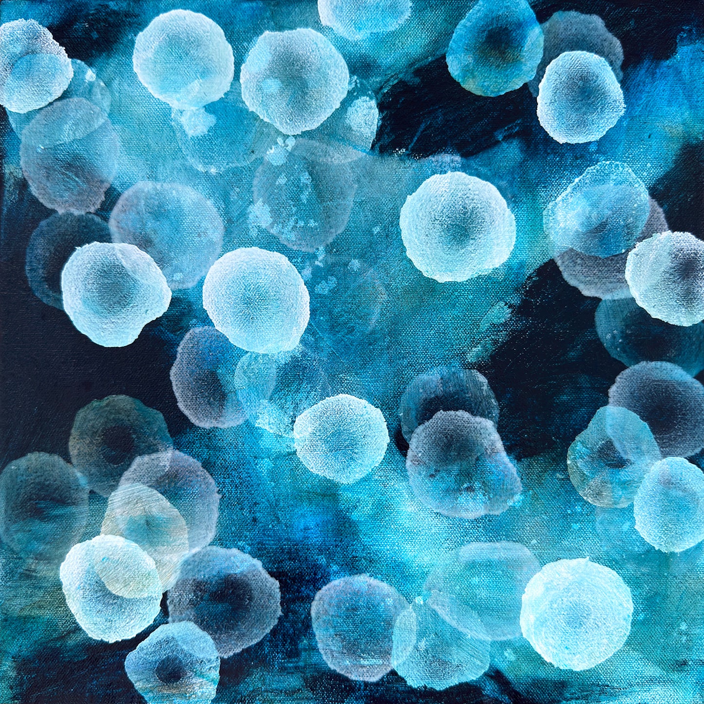 Bioluminous Aqueous Drift II - Original Abstract Sealife Painting Framed