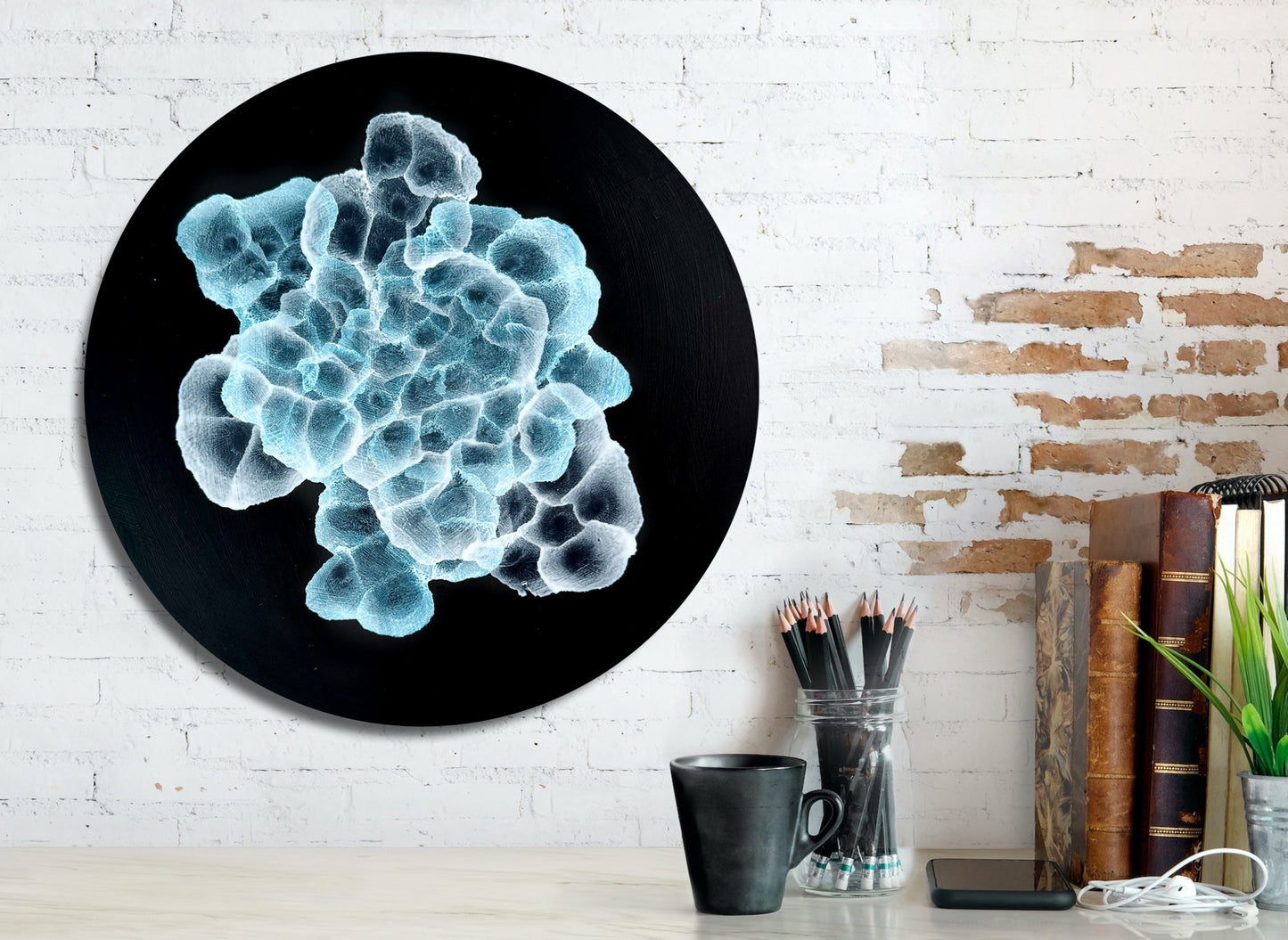 Bio Sphere – Rockpool Bloom III Original Ocean Art Painting on 30cm Round Wood Panel