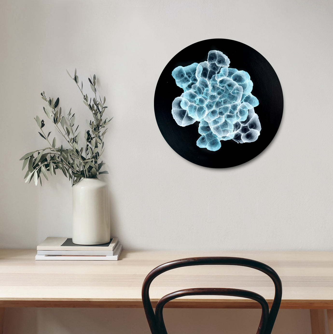 Bio Sphere – Rockpool Bloom III Original Ocean Art Painting on 30cm Round Wood Panel