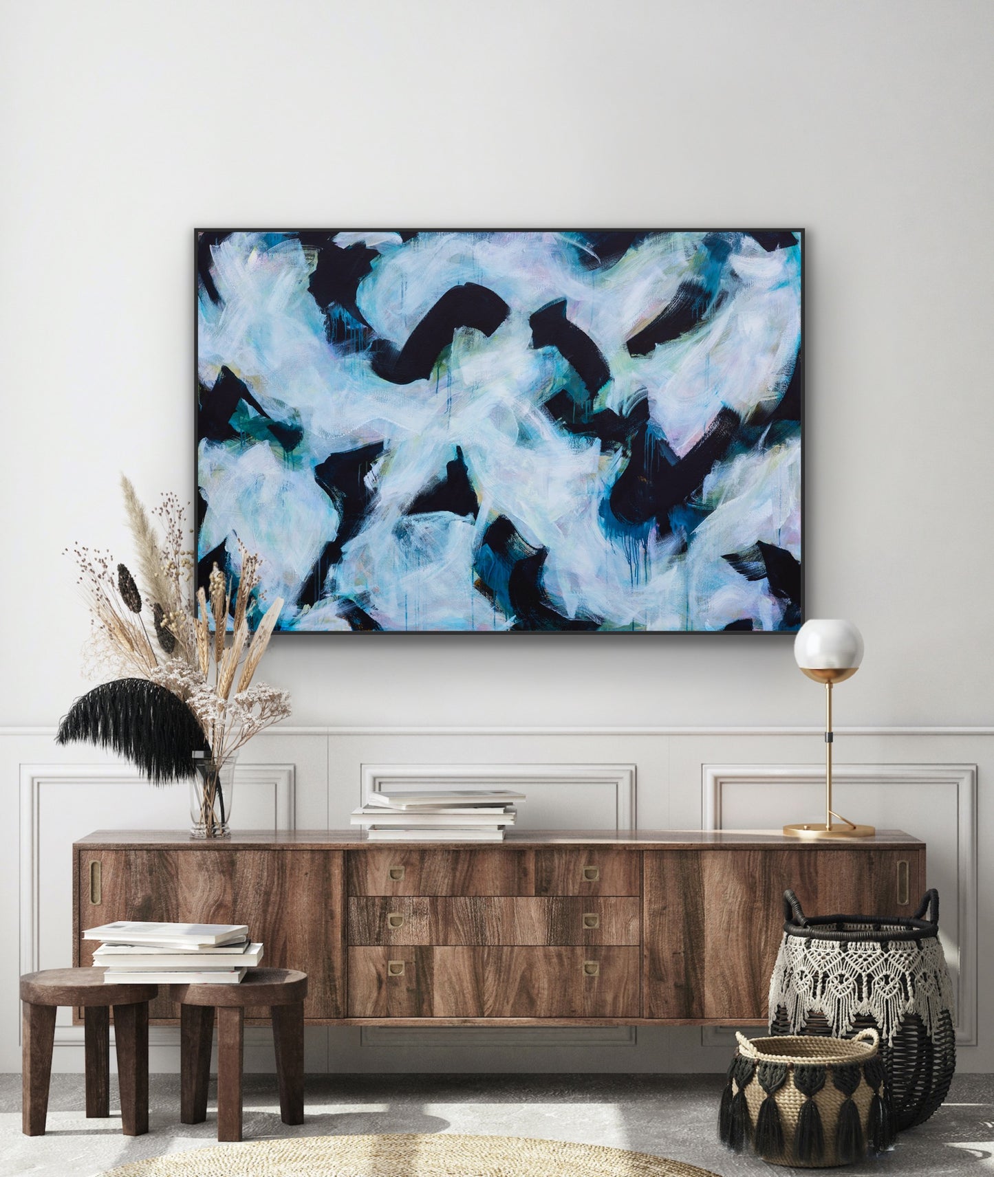 Tideline Musings Kelp, Basalt & Crazy Birds - Large Abstract Painting