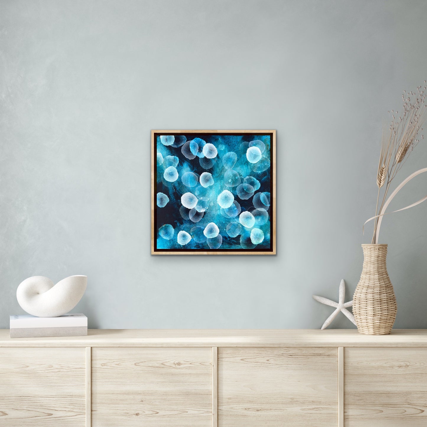 Bioluminous Aqueous Drift I - Original Abstract Sealife Painting Framed