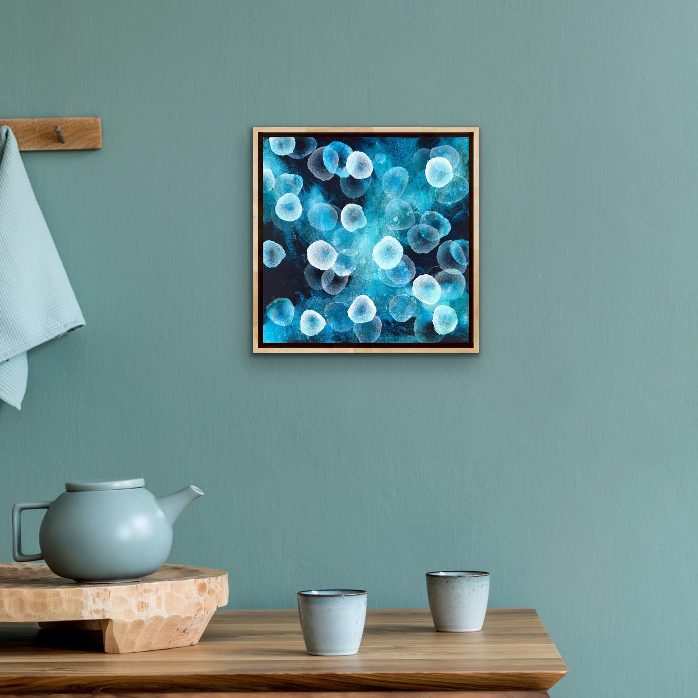Bioluminous Aqueous Drift I - Original Abstract Sealife Painting Framed