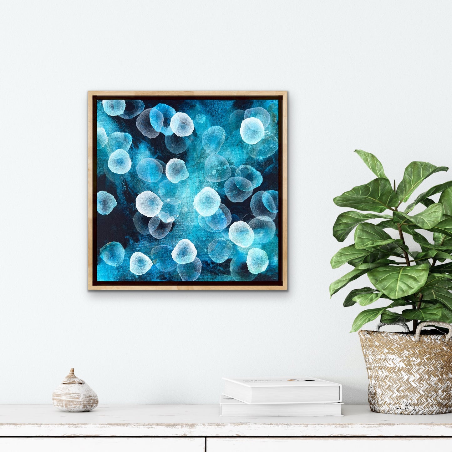 Bioluminous Aqueous Drift I - Original Abstract Sealife Painting Framed