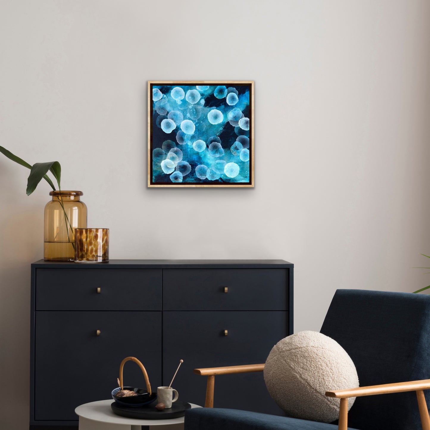 Bioluminous Aqueous Drift II - Original Abstract Sealife Painting Framed