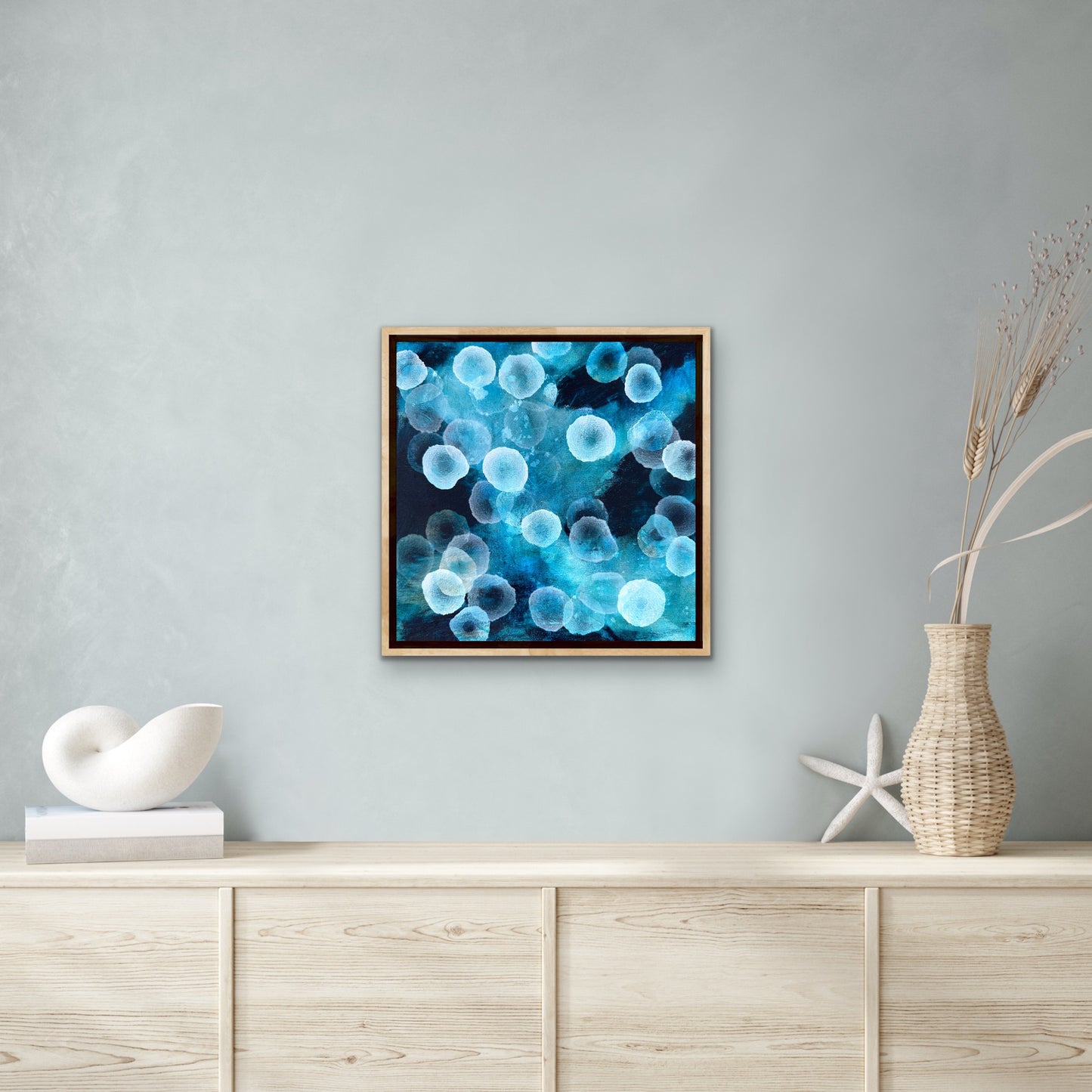 Bioluminous Aqueous Drift II - Original Abstract Sealife Painting Framed