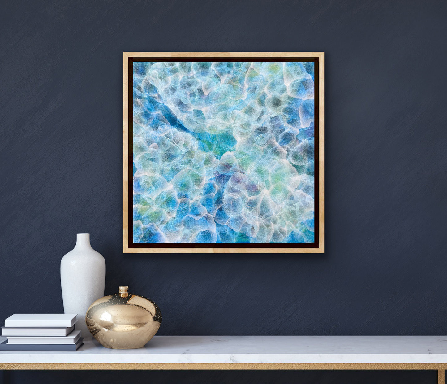 Bio Bloom – Tideline V - Original Abstract Blue Sealife Painting Framed