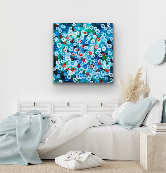 ‘Aqueous Swarm IV’ — Original Ocean-Inspired Abstract Painting Sea Blues