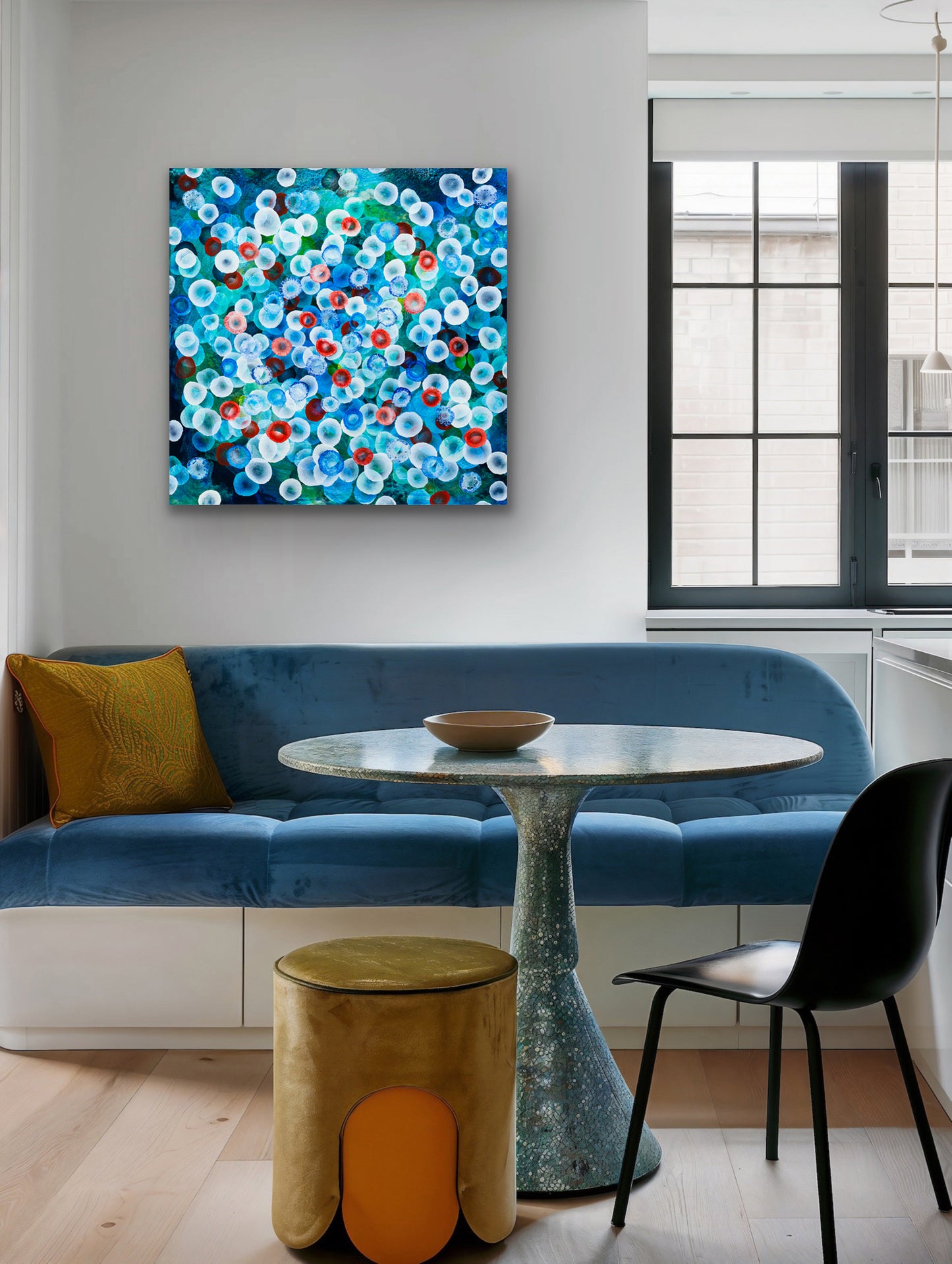 ‘Aqueous Swarm IV’ — Original Ocean-Inspired Abstract Painting Sea Blues