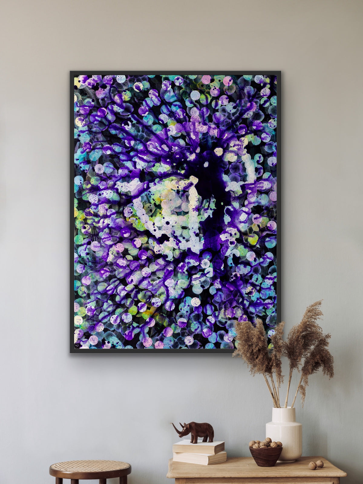 Radio Wave Blooms - Large Colourful Abstract Painting Framed
