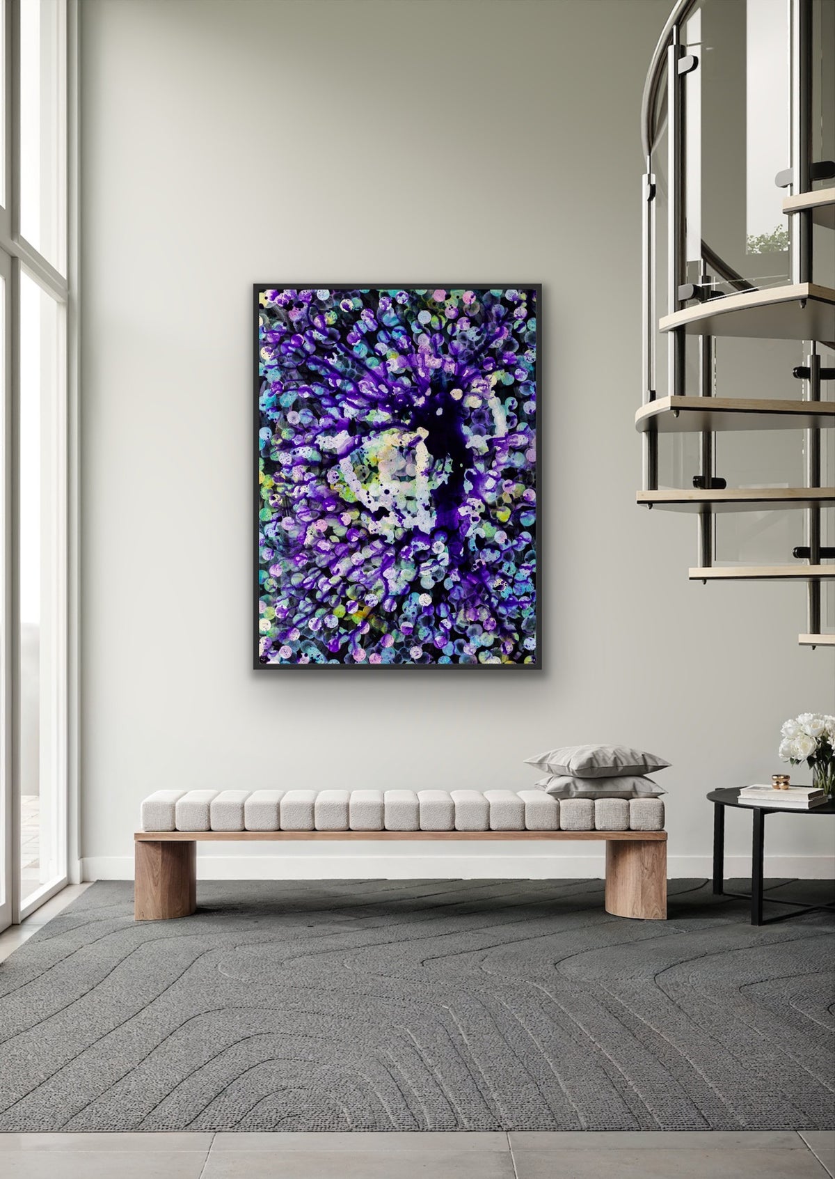 Radio Wave Blooms - Large Colourful Abstract Painting Framed