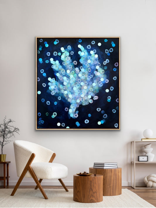 Bioluminescent Drift II Abstract Sealife Painting framed 119cm x 109cm