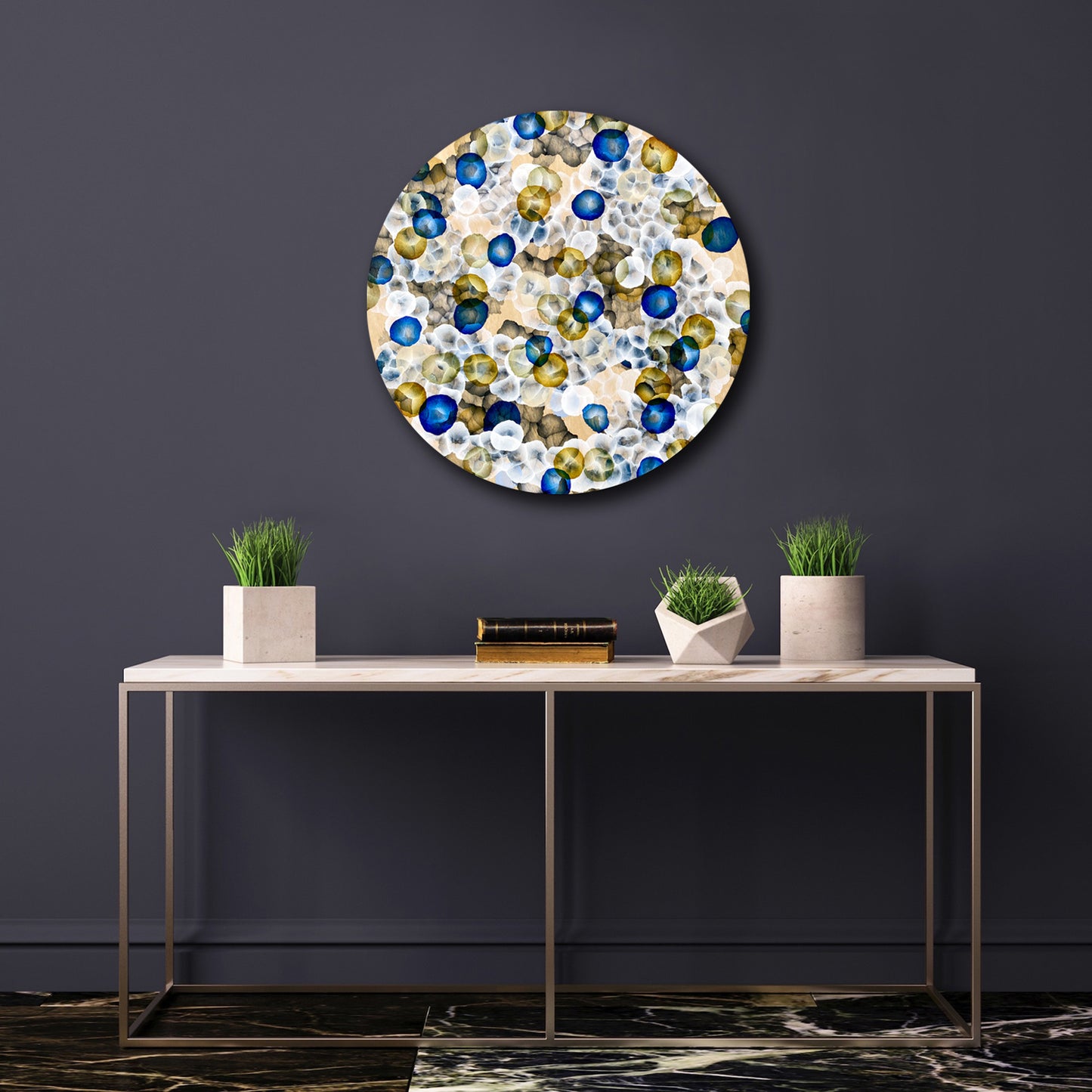 Rock Pool Life Field II – Abstract Painting on Round Wood inspired by sea-life.